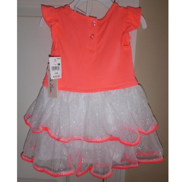 Baby Girls Little Lass Unicorn Tutu Dress Size 24 months NEON CORAL Tiered NWT - Picture 2 of 4